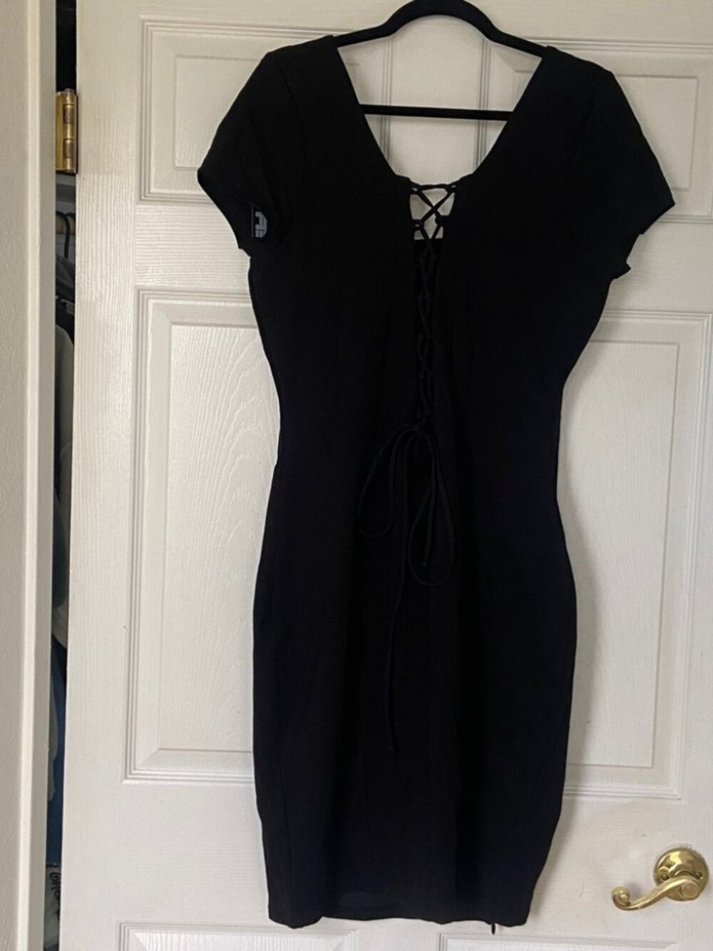 NWT Ta3 Ponte Squarey Short Sleeve Black Square-Neck Bodycon Corset Dress 2X - Picture 3 of 4